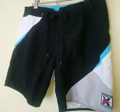 Vintage Quicksilver Boardshorts Sz 32 (to 33 34) Black Stripe Heavy Polyester  • $69