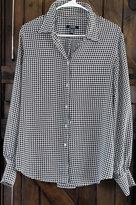 Chaps Women Shirt XL Black White Houndstooth Long Sleeve Button Up Blouse • $15