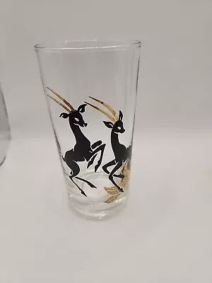 Vintage Gazelle / Antelope Black & Gold Highball Drinking Glasses Barware Lot 7 • $35