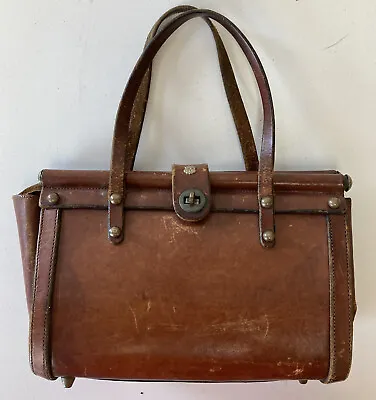 Vintage John Romain Purse Brown Leather Doctors Bag Handbag Look • $59.99