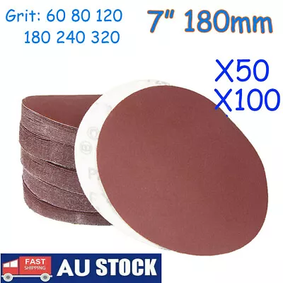 50/100X 7  180mm Sanding Discs Pads 60 80 120 180 240 320Grit Abrasive Sandpaper • $25.79