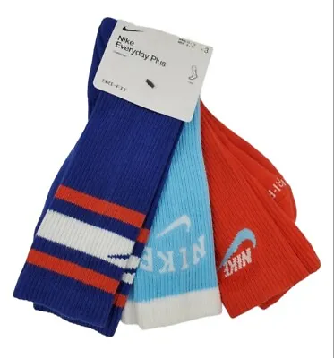 Nike Everyday Crew Socks Men's Shoe Size 8-12 Red Blue DH3415-905 USA L15 MP • $19.29