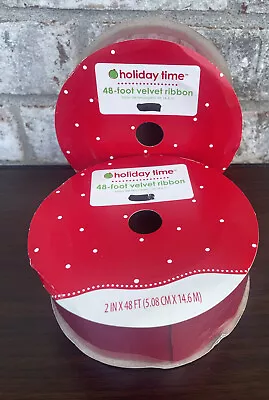 Velvet Ribbon Lot Of 2 Rolls Of 2”x48” Holiday Time New Old Stock • $8