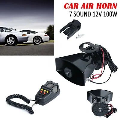 100W 12V 7 Sound Loud Car Alarm Police Fire Horn Siren PA Speaker MIC System US • $28.15