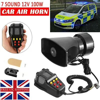 100W 12V 7 Tone Sound Car Police Siren Horn Megaphone With Mic PA Speaker System • £10.98