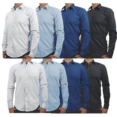 Tops New Kedar Luxury Men's Shirts Slim Fit Long Sleeve Cotton Casual S - Xxl • £9.99