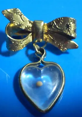 Vintage Mustard Seed In Heart Brooch Pin Of Gold Tone Textured Ribbon Seed Moves • $14.04