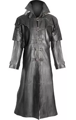 Men's Gothic Van Helsing Matrix Steampunk Costume Black Genuine Leather Coat • £139.99