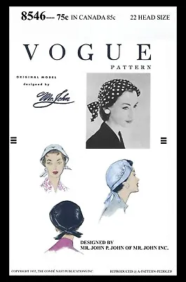 Vogue # 8546 MR. John BERET Hat Cap Fabric Sewing Pattern Chemo Cancer Alopecia  • $5.49