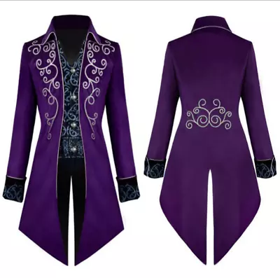 Men's Steampunk Tailcoat Jacket Victorian Gothic Frock Costume Purple Velvet • $45