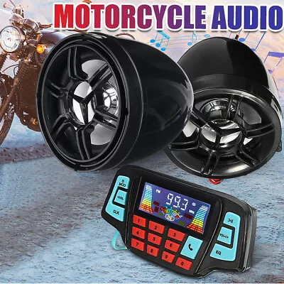 Waterproof Bluetooth Motorcycle Handlebar Audio System USB FM Radio MP3 Speakers • $42.31