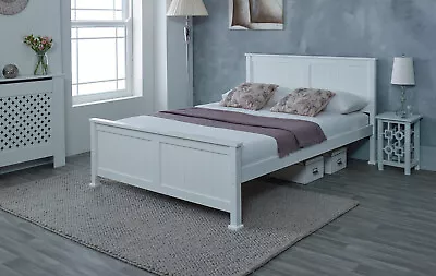 Madrid Solid White Wooden Bed Frame - Single Small Double Double & King Size • £159.90