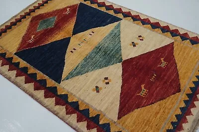 $351.12 • Buy 4x6 Beige Multicolor Gabbeh Tribal Afghan Hand Knotted Wool Area Rug