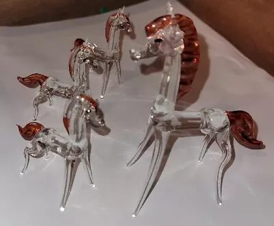 Vintage Lampwork Miniature 4 Horse Set Brown Mane And Tails Art Glass Figurines • $11.50