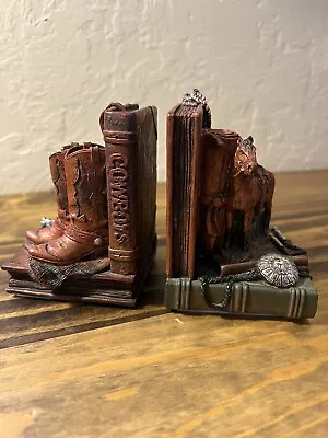 Mini Bookends Vintage Western Heritage Cowboys The Old West Horse Boots Resin • $17.92