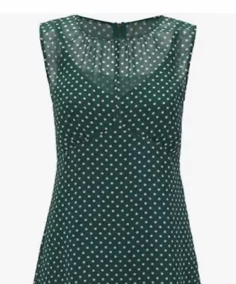 Cabi Bianca Large Green Pink Polka Dots Sleeveless Women’s Sheer Flirt Top • $14.99