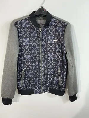 Y2K 2000’s ED HARDY Size Small Printed Bomber Jacket Blue & Grey • £32