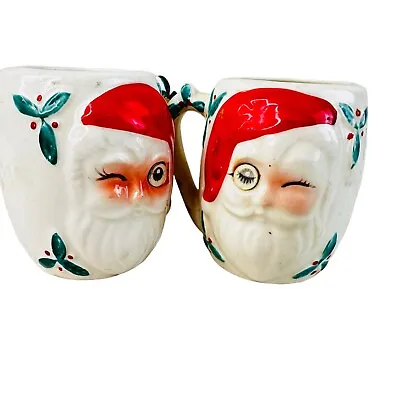 Vtg Winking/Blinking Eye Santa Mug Set 2 • $35