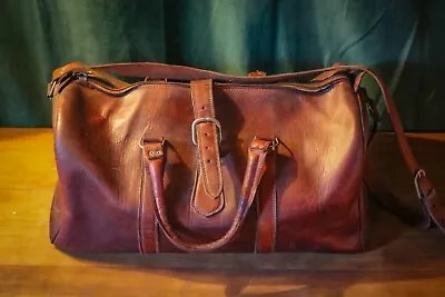 Vintage - 1970's Leather Duffle Bag -Travel Weekend Holdall - Brown - Large • £79.99