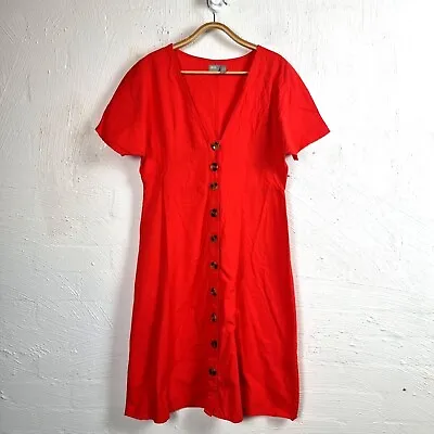 $28.95 • Buy ASOS Womens Midi Dress Size 14 Red Short Sleeve Front Button A-line