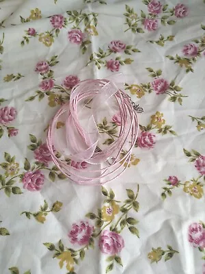 1 X Pale Pink Organza Ribbon And Waxed Cotton Cord Necklace 44cm+extender Chain • £0.99