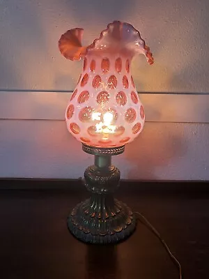 Vintage L & L WMC Cranberry Coin Dot Large Ruffle Lamp 1966 • $154.26