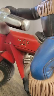 Vintage Atlantic Mold Company Ceramic Boy On Motorcycle Red And Blue 1974 • $29.99