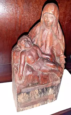 Vintage Primitive Hand-Carved Folk Art Wooden Pieta • $125