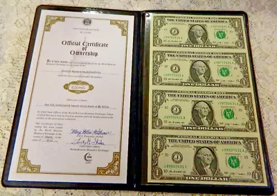 World Reserve Monetary Exchange Sheet Set Of 4 Uncut 2009 $1 Bills W Certificate • $25