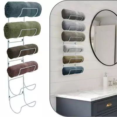 Metal Towel Rack Holder Wall-Mounted Storage For Bathroom Spa/Salon (White) • $23.99