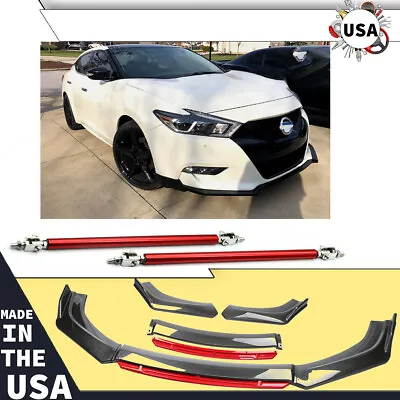 Front Bumper Lip Splitter+Spoiler Body Kit Carbon Fiber Rods For Nissan Maxima • $69.99