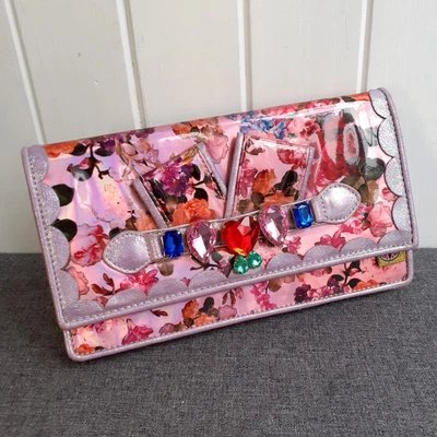 £20 • Buy Irregular Choice Pink Holographic Floral Gem Clutch Bag Retro Vintage 