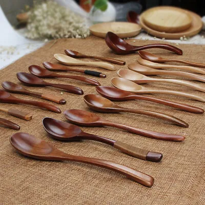 $3.58 • Buy Long Handled Wooden Soup Bamboo Spoons Kitchen Cooking Utensil Rice Spoon