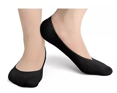 Women's Cotton Rich BLACK Footsies/ Foot Lets Invisible Boat Liner Socks 2 Pair • £4.95