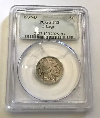 🇺🇸1937-D 3 Legged Buffalo Nickel Graded By PCGS F-12 Rare Coin Hard To Find. • $849