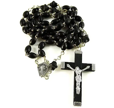 Vintage Rosary Lourdes Black Cross Crucifix Smooth Beads • £10.86