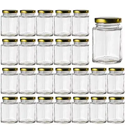 $30.03 • Buy 25 Pack 4 Oz Small Hexagon Glass Jars With Gold Lids For Jam Spice Honey Jelly