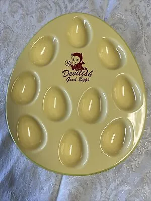 I24- Retro Yellow Ceramic  Devilish Good Eggs  Deviled Egg Serving Tray • $18