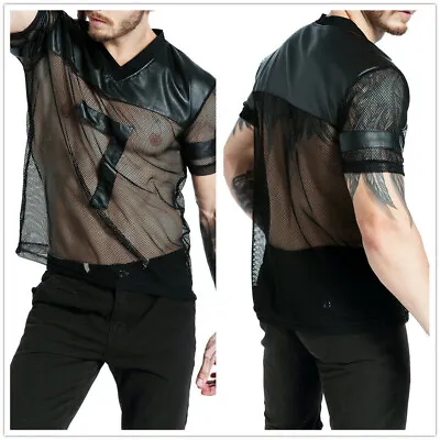 Men's Short Sleeve See Through Mesh T Shirts Muscle Fitness Blouse Tee Tops NEW • $23.99