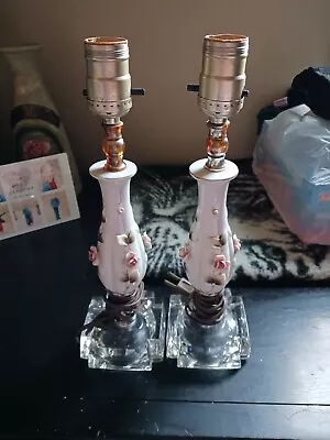 2 Vintage Porcelain Small Lamps With Glass Bottom Tested Excellent Condition • $35