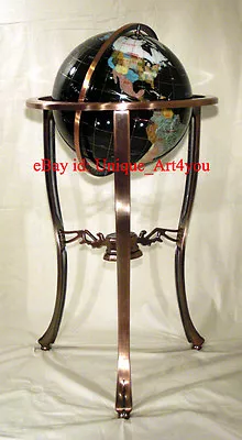 36  Tall Black Floor Gemstone World Globe With Tripod Copper Zinc Alloy Stand • $599.99