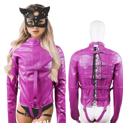 $33.99 • Buy PU Leather Asylum Straight Jacket Body Harness Long Sleeves Clubwear Performance