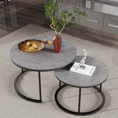 WISFOR 2PCS Round Nesting Coffee Table Grey Marble Center Table Decor Furniture • $169.99