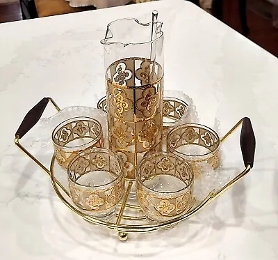 Glass Bar Set Rare Mcm Culver 22kt  Vtg • $200