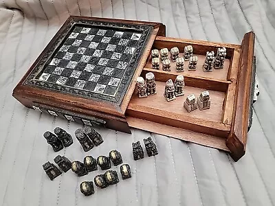 Aztec Mayan Spanish Conquistador Chess Set Black White And Wood • $40