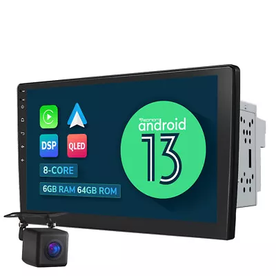 CAM+Double Din 10.1  Android 13 8Core 6+64 Car Stereo Radio GPS Navi CarPlay DSP • $298.93