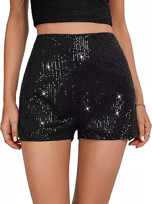 Women's Sequins Shorts Elastic Waist Sparkly Straight Leg Shorts Glitter Party S • $34.42