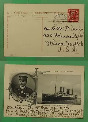 DR WHO 1907 PAQUEBOT KAISER WILHELM DER GROSSE SHIP POSTCARD TO USA J99587 • $2