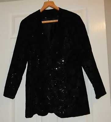 Stunning Black Sparkle Velvet Swing Coat Long Opera Jacket 50’s Look • £5.99