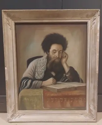 Oil Painting On Canvas Of A Rabbi Reading Talmud Unsigned • $150